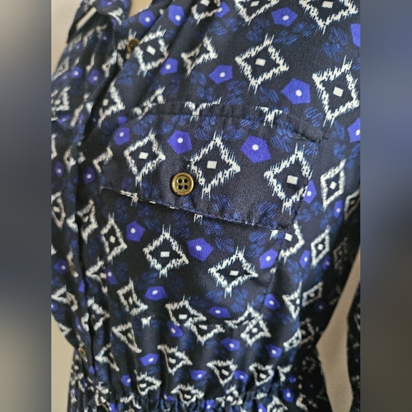 INDULGE Blue Ikat Print Shirt Dress | SZ M - Picture 7 of 10